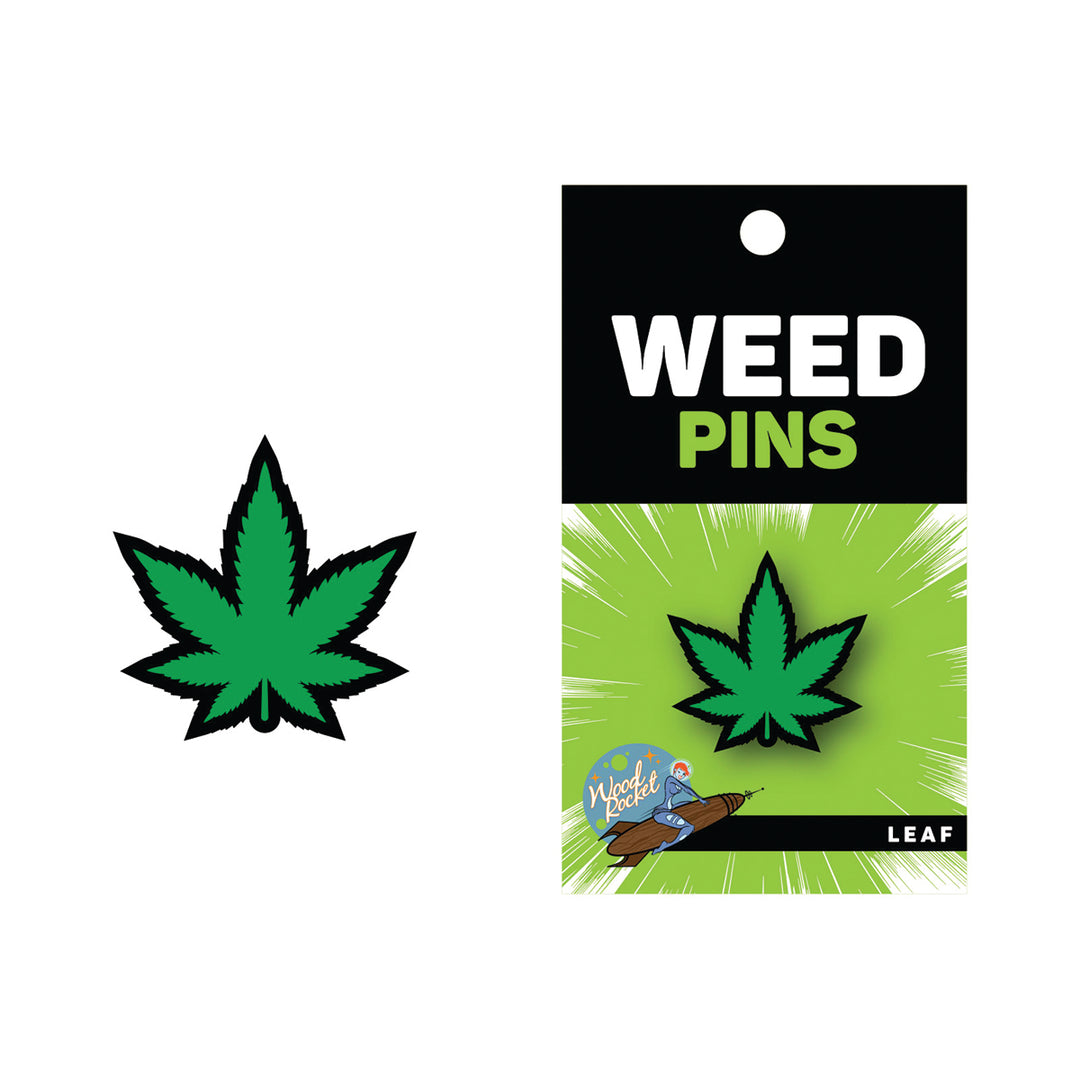 Wood Rocket Green Marijuana Leaf Pin