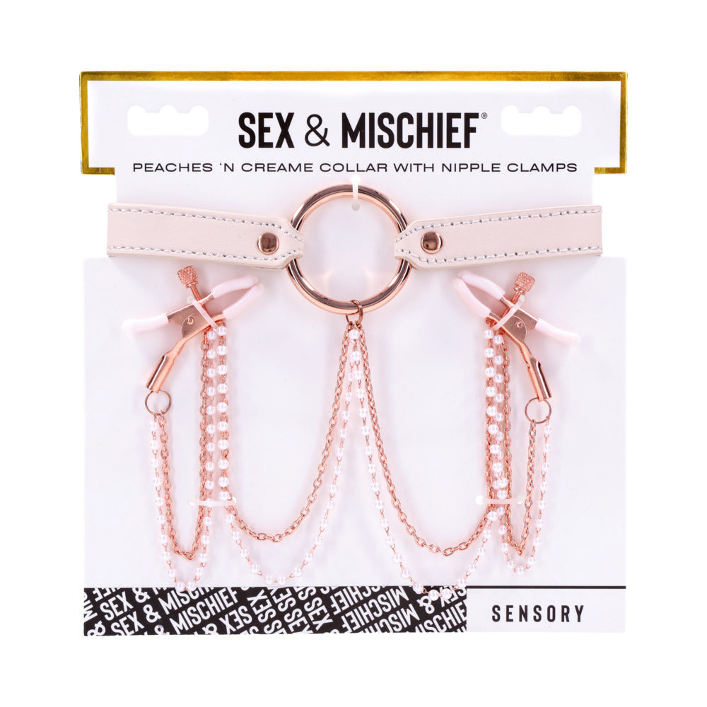 Sportsheets Sex & Mischief Peaches ‘n CreaMe Collar with Nipple Clamps