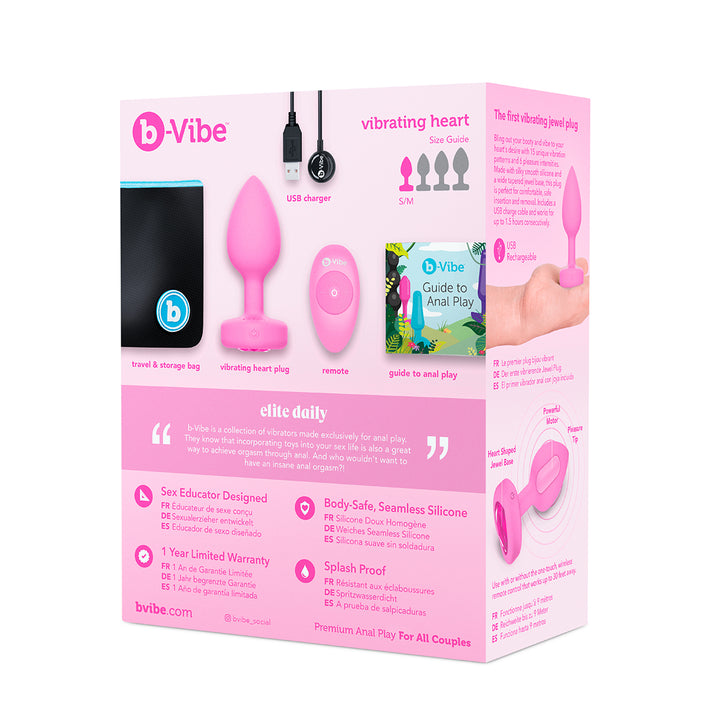 B-Vibe Vibrating Heart Plug Small/Medium - Pink Topaz