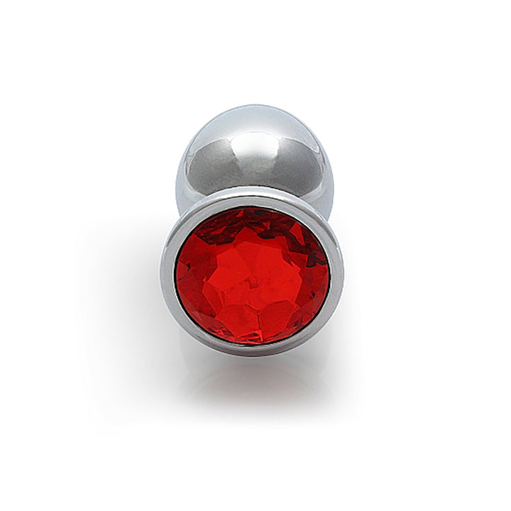 Shots Ouch! Round Gem Butt Plug Medium - Silver/Ruby Red