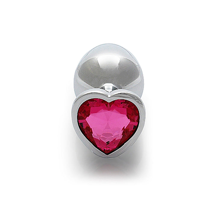 Shots Ouch! Heart Gem Butt Plug Medium - Silver/Rubellite Pink