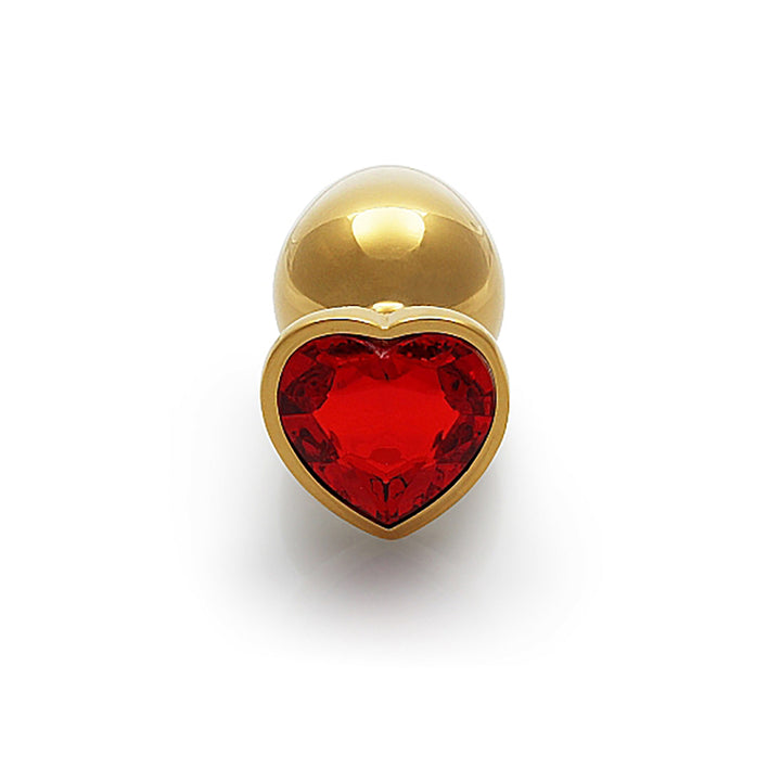 Shots Ouch! Heart Gem Butt Plug Medium - Gold/Ruby Red