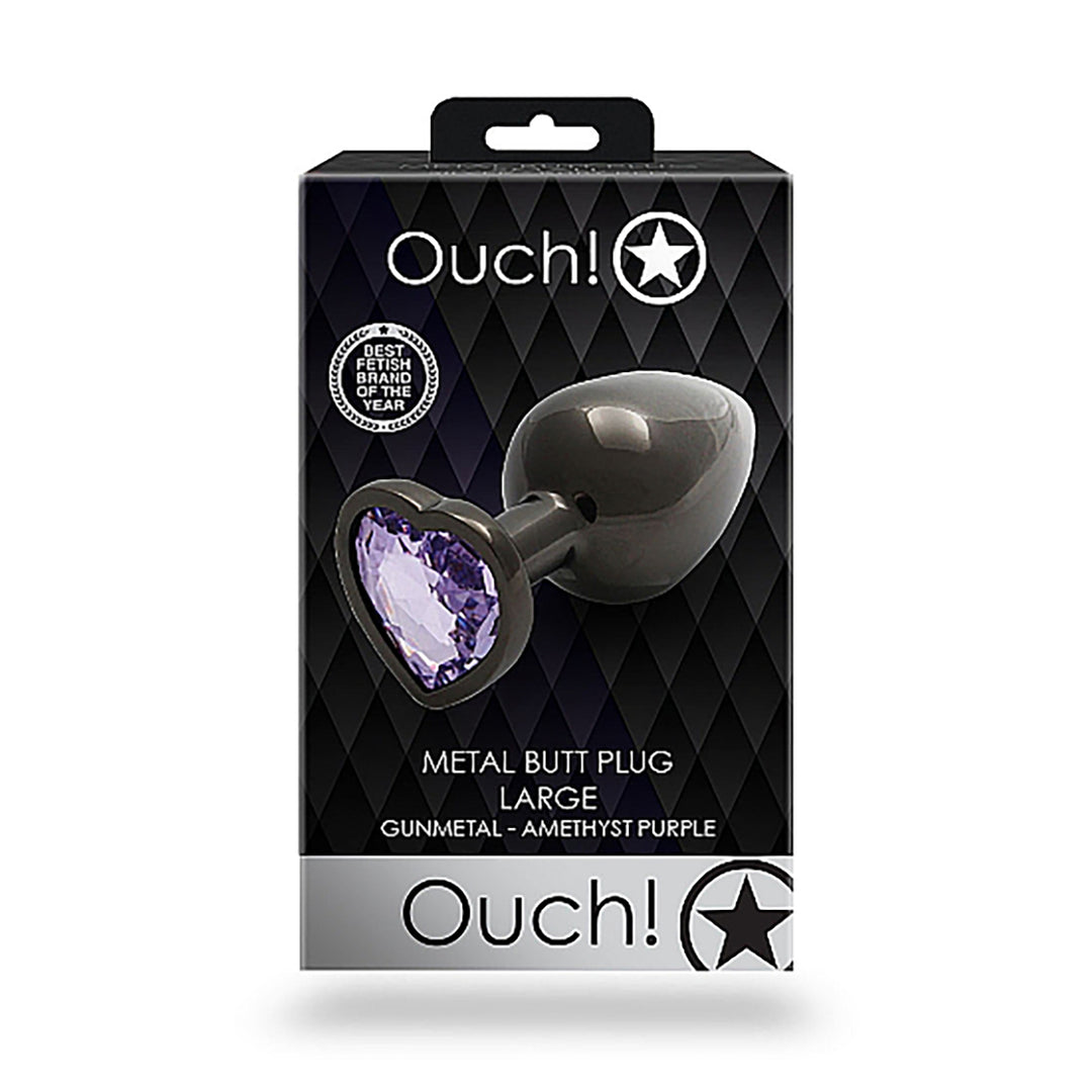 Shots Ouch! Heart Gem Butt Plug Large - Gunmetal/Amethyst