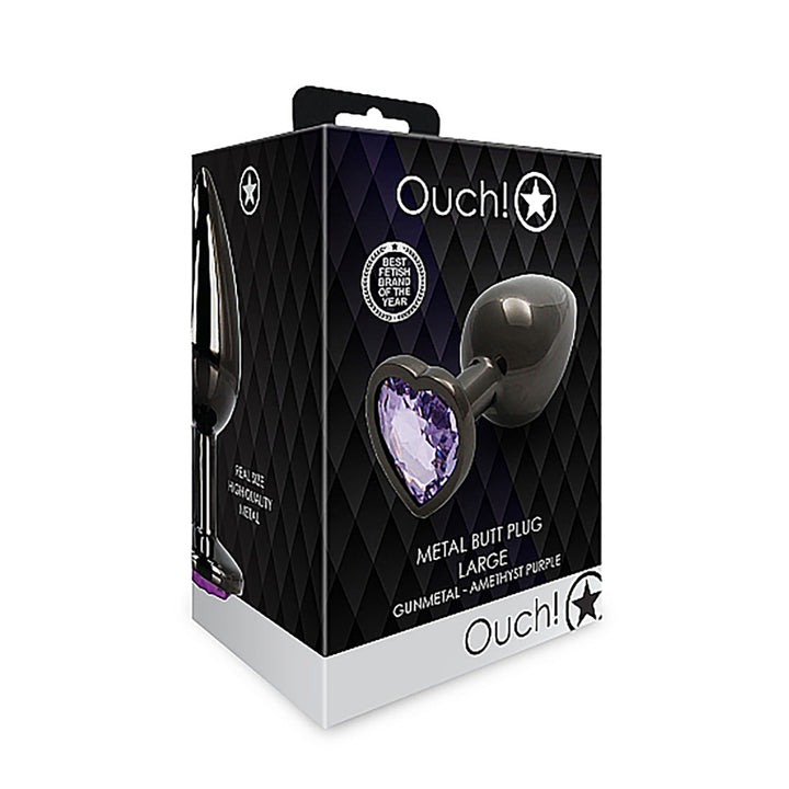 Shots Ouch! Heart Gem Butt Plug Large - Gunmetal/Amethyst